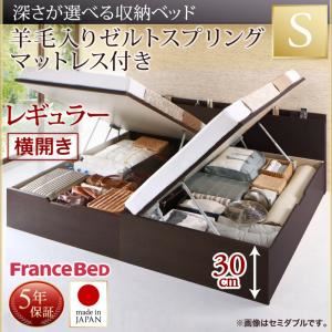 お客様組立収納ベッド【横開き】 シングル 深さレギュラー【羊毛入りゼルトスプリングマットレス付】フレームカラー：ダークブラウン国産跳ね上げ収納ベッド Renati-DB レナーチ ダークブラウン