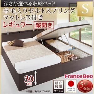 【組立設置費込】収納ベッド【縦開き】 シングル 深さレギュラー【羊毛入りゼルトスプリングマットレス付】フレームカラー：ダークブラウン国産跳ね上げ収納ベッド Renati-DB レナーチ ダークブラウン