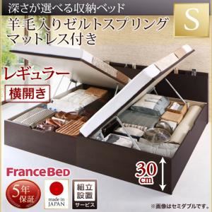 【組立設置費込】収納ベッド【横開き】 シングル 深さレギュラー【羊毛入りゼルトスプリングマットレス付】フレームカラー：ダークブラウン国産跳ね上げ収納ベッド Renati-DB レナーチ ダークブラウン