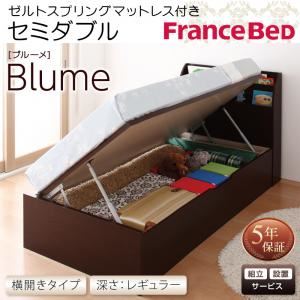 【組立設置費込】収納ベッド【横開き】 セミダブル 深さレギュラー【ゼルトスプリングマットレス付】フレームカラー：ホワイト/マットレスカラー：ブラック開閉・深さが選べるガス圧式跳ね上げ収納ベッド Blume ブルーメ