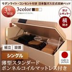 【組立設置費込】収納ベッド【横開き】 シングル 深さレギュラー【薄型スタンダードボンネルコイルマットレス付】フレームカラー：ダークブラウン開閉タイプが選べるガス圧式跳ね上げ収納ベッド 夕月 ユフヅキ