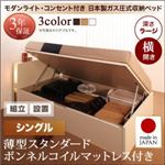 【組立設置費込】収納ベッド【横開き】 シングル 深さラージ【薄型スタンダードボンネルコイルマットレス付】フレームカラー：ダークブラウン開閉タイプが選べるガス圧式跳ね上げ収納ベッド 夕月 ユフヅキ