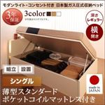 【組立設置費込】収納ベッド【横開き】 シングル 深さレギュラー【薄型スタンダードポケットコイルマットレス付】フレームカラー：ダークブラウン開閉タイプが選べるガス圧式跳ね上げ収納ベッド 夕月 ユフヅキ