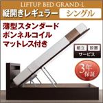 【組立設置費込】収納ベッド【縦開き】 シングル 深さレギュラー【薄型スタンダードボンネルコイルマットレス付】フレームカラー：ダークブラウン開閉タイプが選べる跳ね上げ収納ベッド Grand L グランド・エル