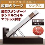 【組立設置費込】収納ベッド【縦開き】 シングル 深さラージ【薄型スタンダードボンネルコイルマットレス付】フレームカラー：ダークブラウン開閉タイプが選べる跳ね上げ収納ベッド Grand L グランド・エル