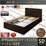 【組立設置費込】 収納ベッド セミダブル Bタイプ すのこ仕様 【薄型抗菌国産ポケットコイルマットレス付】 フレームカラー：ダークブラウン  連結 棚・コンセント付収納ベッド Ernesti エルネスティ