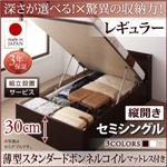 【組立設置費込】 収納ベッド 【縦開き】 セミシングル 深さレギュラー   【薄型スタンダードボンネルコイルマットレス付】 フレームカラー：ダークブラウン  国産跳ね上げ収納ベッド Clory クローリー