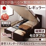 【組立設置費込】 収納ベッド 【縦開き】 セミダブル 深さレギュラー   【薄型スタンダードボンネルコイルマットレス付】 フレームカラー：ダークブラウン  国産跳ね上げ収納ベッド Clory クローリー