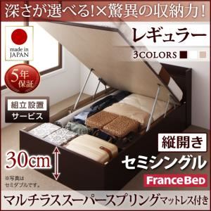 【組立設置費込】 収納ベッド 【縦開き】 セミシングル 深さレギュラー   【マルチラススーパースプリングマットレス付】 フレームカラー：ホワイト  国産跳ね上げ収納ベッド Clory クローリー