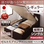 【組立設置費込】 収納ベッド 【縦開き】 シングル 深さレギュラー   【ゼルトスプリングマットレス付】 フレームカラー：ダークブラウン マットレスカラー：グレー 国産跳ね上げ収納ベッド Clory クローリー