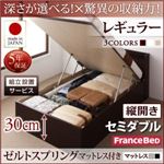 【組立設置費込】 収納ベッド 【縦開き】 セミダブル 深さレギュラー   【ゼルトスプリングマットレス付】 フレームカラー：ダークブラウン マットレスカラー：グレー 国産跳ね上げ収納ベッド Clory クローリー