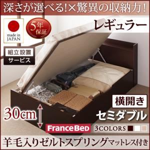 【組立設置費込】 収納ベッド 【横開き】 セミダブル 深さレギュラー   【羊毛入りゼルトスプリングマットレス付】 フレームカラー：ナチュラル  国産跳ね上げ収納ベッド Clory クローリー