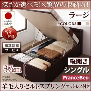 【組立設置費込】 収納ベッド 【縦開き】 シングル 深さラージ   【羊毛入りゼルトスプリングマットレス付】 フレームカラー：ナチュラル  国産跳ね上げ収納ベッド Clory クローリー