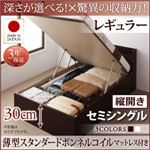 お客様組立 収納ベッド 【縦開き】 セミシングル 深さレギュラー   【薄型スタンダードボンネルコイルマットレス付】 フレームカラー：ダークブラウン  国産跳ね上げ収納ベッド Clory クローリー