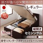 お客様組立 収納ベッド 【縦開き】 セミシングル 深さレギュラー   【薄型スタンダードポケットコイルマットレス付】 フレームカラー：ダークブラウン  国産跳ね上げ収納ベッド Clory クローリー