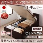 お客様組立 収納ベッド 【縦開き】 セミシングル 深さレギュラー   【薄型プレミアムボンネルコイルマットレス付】 フレームカラー：ダークブラウン  国産跳ね上げ収納ベッド Clory クローリー