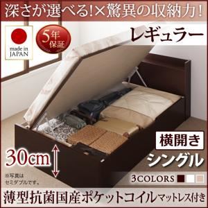 お客様組立 収納ベッド 【横開き】 シングル 深さレギュラー   【薄型抗菌国産ポケットコイルマットレス付】 フレームカラー：ダークブラウン  国産跳ね上げ収納ベッド Clory クローリー