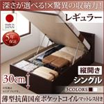 お客様組立 収納ベッド 【縦開き】 シングル 深さレギュラー   【薄型抗菌国産ポケットコイルマットレス付】 フレームカラー：ダークブラウン  国産跳ね上げ収納ベッド Clory クローリー