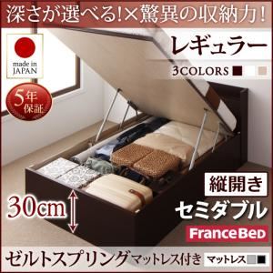 お客様組立 収納ベッド 【縦開き】 セミダブル 深さレギュラー   【ゼルトスプリングマットレス付】 フレームカラー：ダークブラウン マットレスカラー：グレー 国産跳ね上げ収納ベッド Clory クローリー