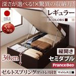 お客様組立 収納ベッド 【縦開き】 セミダブル 深さレギュラー   【ゼルトスプリングマットレス付】 フレームカラー：ダークブラウン マットレスカラー：グレー 国産跳ね上げ収納ベッド Clory クローリー