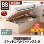 【組立設置費込】 収納ベッド 【横開き】 ヘッドレス セミシングル ショート丈 深さラージ   【薄型抗菌国産ポケットコイルマットレス付】 フレームカラー：ダークブラウン  跳ね上げ収納ベッド Vogel フォーゲル