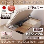 【組立設置費込】 収納ベッド 【横開き】 セミシングル 深さレギュラー   【薄型スタンダードボンネルコイルマットレス付】 フレームカラー：ダークブラウン  国産跳ね上げ収納ベッド Regless リグレス