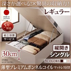 【組立設置費込】 収納ベッド 【縦開き】 シングル 深さレギュラー   【薄型プレミアムボンネルコイルマットレス付】 フレームカラー：ダークブラウン  国産跳ね上げ収納ベッド Regless リグレス