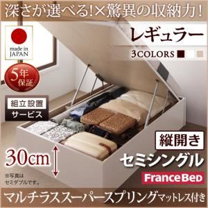 【組立設置費込】 収納ベッド 【縦開き】 セミシングル 深さレギュラー   【マルチラススーパースプリングマットレス付】 フレームカラー：ダークブラウン  国産跳ね上げ収納ベッド Regless リグレス