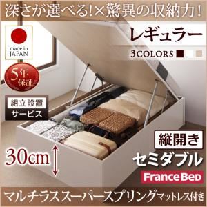 【組立設置費込】 収納ベッド 【縦開き】 セミダブル 深さレギュラー   【マルチラススーパースプリングマットレス付】 フレームカラー：ダークブラウン  国産跳ね上げ収納ベッド Regless リグレス