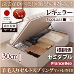 【組立設置費込】 収納ベッド 【横開き】 セミダブル 深さレギュラー   【羊毛入りゼルトスプリングマットレス付】 フレームカラー：ダークブラウン  国産跳ね上げ収納ベッド Regless リグレス