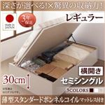 お客様組立 収納ベッド 【横開き】 セミシングル 深さレギュラー   【薄型スタンダードボンネルコイルマットレス付】 フレームカラー：ダークブラウン  国産跳ね上げ収納ベッド Regless リグレス