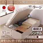 お客様組立 収納ベッド 【横開き】 シングル 深さラージ   【薄型スタンダードボンネルコイルマットレス付】 フレームカラー：ダークブラウン  国産跳ね上げ収納ベッド Regless リグレス