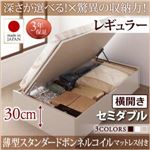 お客様組立 収納ベッド 【横開き】 セミダブル 深さレギュラー   【薄型スタンダードボンネルコイルマットレス付】 フレームカラー：ダークブラウン  国産跳ね上げ収納ベッド Regless リグレス