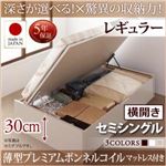 お客様組立 収納ベッド 【横開き】 セミシングル 深さレギュラー   【薄型プレミアムボンネルコイルマットレス付】 フレームカラー：ダークブラウン  国産跳ね上げ収納ベッド Regless リグレス