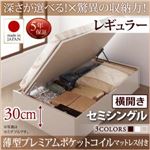 お客様組立 収納ベッド 【横開き】 セミシングル 深さレギュラー   【薄型プレミアムポケットコイルマットレス付】 フレームカラー：ダークブラウン  国産跳ね上げ収納ベッド Regless リグレス