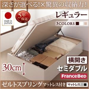 お客様組立 収納ベッド 【横開き】 セミダブル 深さレギュラー   【ゼルトスプリングマットレス付】 フレームカラー：ダークブラウン マットレスカラー：グレー 国産跳ね上げ収納ベッド Regless リグレス