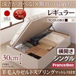 お客様組立 収納ベッド 【横開き】 シングル 深さレギュラー   【羊毛入りゼルトスプリングマットレス付】 フレームカラー：ダークブラウン  国産跳ね上げ収納ベッド Regless リグレス