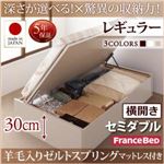 お客様組立 収納ベッド 【横開き】 セミダブル 深さレギュラー   【羊毛入りゼルトスプリングマットレス付】 フレームカラー：ダークブラウン  国産跳ね上げ収納ベッド Regless リグレス