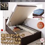 お客様組立 収納ベッド 【縦開き】 セミダブル 深さラージ   【薄型スタンダードポケットコイルマットレス付】 フレームカラー：ダークブラウン マットレスカラー：ホワイト 長く使える国産頑丈大容量跳ね上げ収納ベッド BERG ベルグ