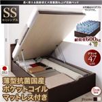 お客様組立 収納ベッド 【縦開き】 セミシングル 深さグランド   【薄型抗菌国産ポケットコイルマットレス付】 フレームカラー：ダークブラウン マットレスカラー：アイボリー 長く使える国産頑丈大容量跳ね上げ収納ベッド BERG ベルグ