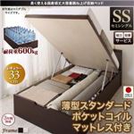 【組立設置費込】 収納ベッド 【縦開き】 セミシングル 深さレギュラー   【薄型スタンダードポケットコイルマットレス付】 フレームカラー：ダークブラウン マットレスカラー：ホワイト 長く使える国産頑丈大容量跳ね上げ収納ベッド BERG ベルグ