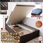 【組立設置費込】 収納ベッド 【縦開き】 セミシングル 深さラージ   【薄型スタンダードポケットコイルマットレス付】 フレームカラー：ダークブラウン マットレスカラー：ホワイト 長く使える国産頑丈大容量跳ね上げ収納ベッド BERG ベルグ