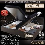 【組立設置費込】跳ね上げ収納ベッド 【横開き】シングル 深さレギュラー【薄型プレミアムポケットコイルマットレス付】フレームカラー：ダークブラウン マットレスカラー：ホワイト 組立設置付 モダンデザイン_ガス圧跳ね上げ収納ベッド Criteria クリテリア