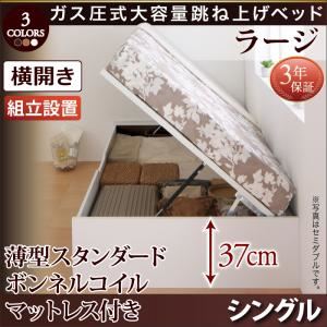 【組立設置費込】跳ね上げ収納ベッド 【横開き】シングル 深さラージ【薄型スタンダードボンネルコイルマットレス付】フレームカラー：ダークブラウン マットレスカラー：ホワイト 組立設置付 シンプルデザインガス圧式大容量跳ね上げベッド ORMAR オルマー