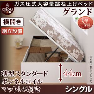 【組立設置費込】跳ね上げ収納ベッド 【横開き】シングル 深さグランド【薄型スタンダードボンネルコイルマットレス付】フレームカラー：ダークブラウン マットレスカラー：ホワイト 組立設置付 シンプルデザインガス圧式大容量跳ね上げベッド ORMAR オルマー