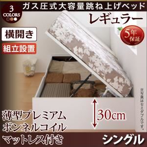 【組立設置費込】跳ね上げ収納ベッド 【横開き】シングル 深さレギュラー【薄型プレミアムボンネルコイルマットレス付】フレームカラー：ダークブラウン マットレスカラー：ホワイト 組立設置付 シンプルデザインガス圧式大容量跳ね上げベッド ORMAR オルマー