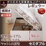 【組立設置費込】跳ね上げ収納ベッド 【横開き】セミダブル 深さレギュラー【薄型プレミアムポケットコイルマットレス付】フレームカラー：ホワイト マットレスカラー：ホワイト 組立設置付 シンプルデザインガス圧式大容量跳ね上げベッド ORMAR オルマー