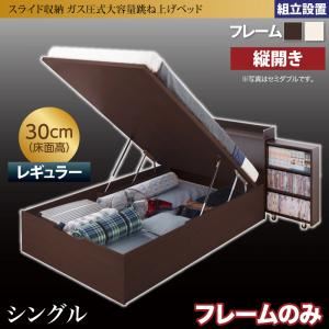 【組立設置費込】跳ね上げ収納ベッド 【縦開き】シングル 深さレギュラー【フレームのみ】フレームカラー：ダークブラウン 組立設置付 スライド収納_大容量ガス圧式跳ね上げベッド Many-IN メニーイン