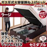 お客様組立 跳ね上げ収納ベッド 【縦開き】セミダブル 深さラージ【薄型スタンダードボンネルコイルマットレス付】フレームカラー：ダークブラウン マットレスカラー：ホワイト お客様組立 簡単組立らくらく搬入ガス圧跳ね上げ収納ベッド Mysel マイセル