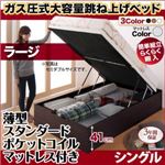 お客様組立 跳ね上げ収納ベッド 【縦開き】シングル 深さラージ【薄型スタンダードポケットコイルマットレス付】フレームカラー：ナチュラル マットレスカラー：ホワイト お客様組立 簡単組立らくらく搬入ガス圧跳ね上げ収納ベッド Mysel マイセル